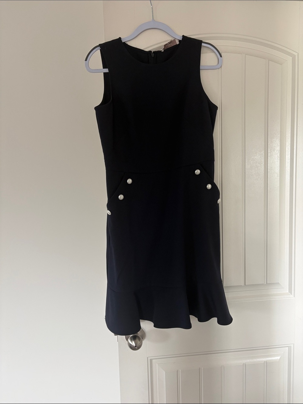 Classic Sleeveless Black Pearl-Button Dress